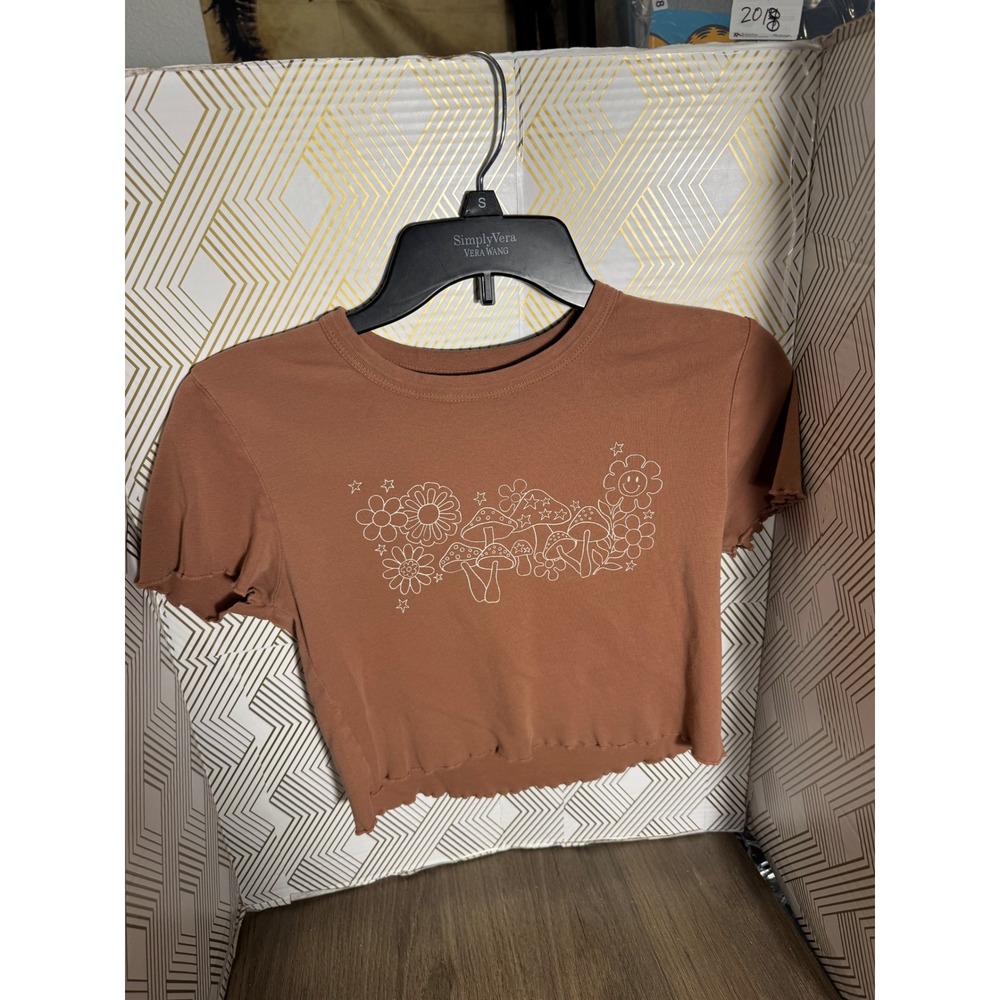 PS‎ / LA PacSun Mushroom Floral Graphic Baby Tee Terracotta Brown Small